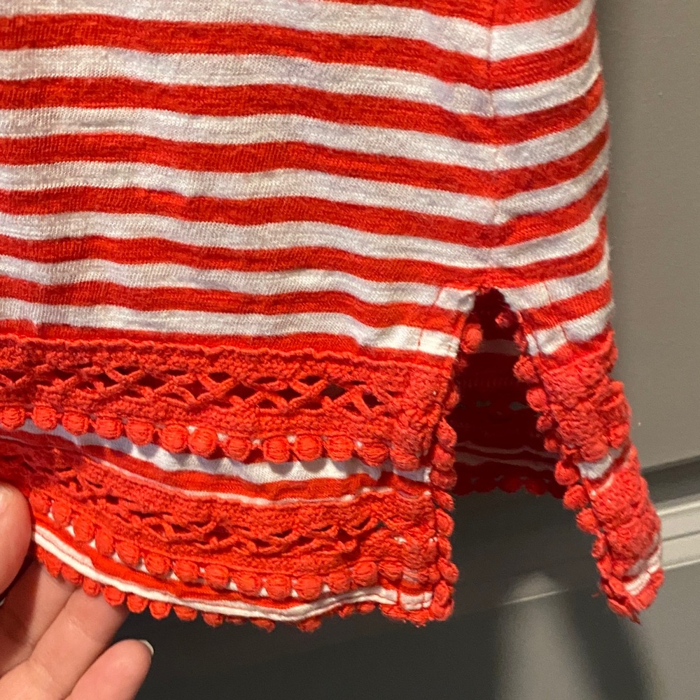 Talbots Red White Stripe Tee Lace Trim Cotton Modal Preppy Coastal Top XS - Picture 4 of 5